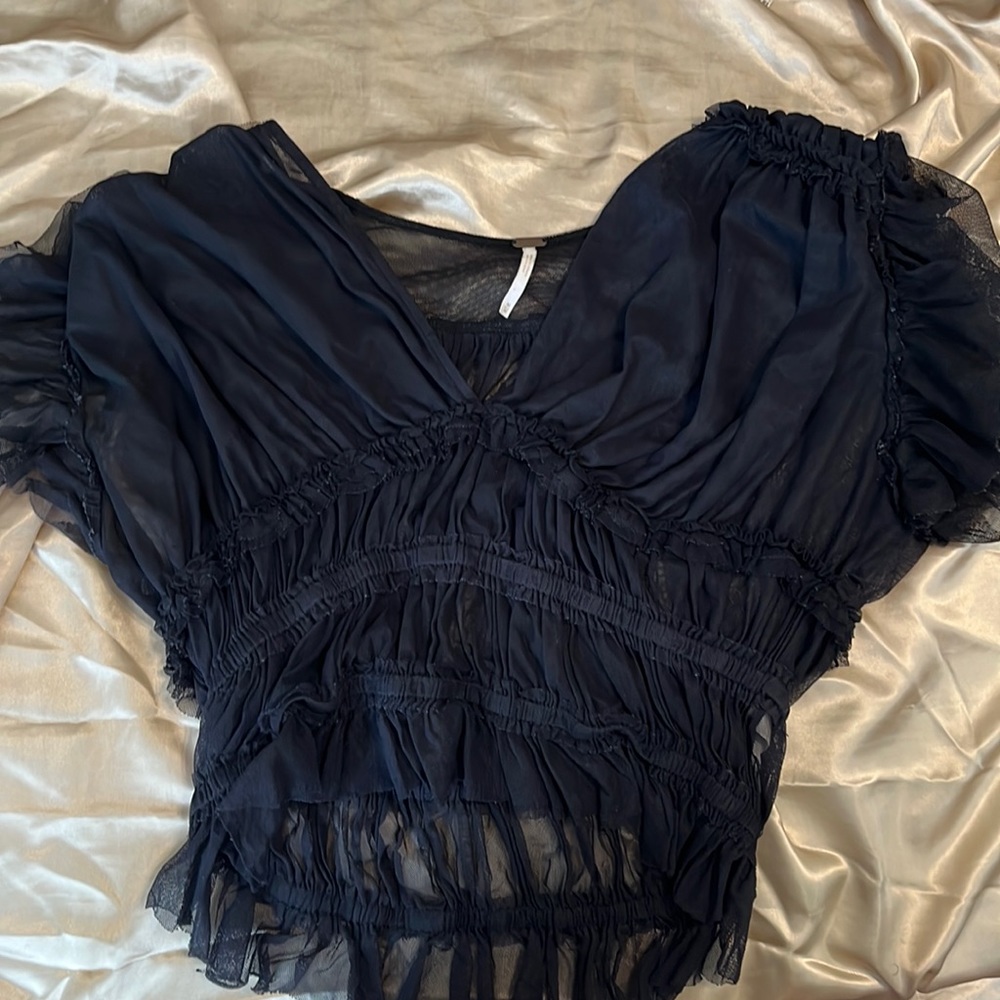 Black semi-shear layered free people crop